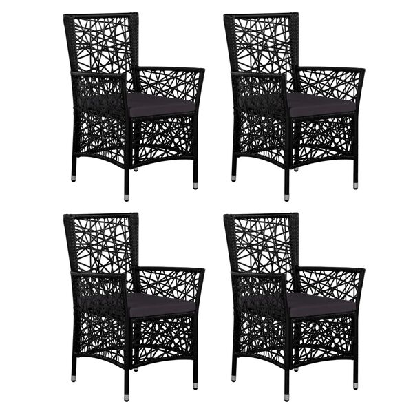 vidaXL Patio Dining Set Set of 4 Black Poly Rattan, Steel, Tempered Glass