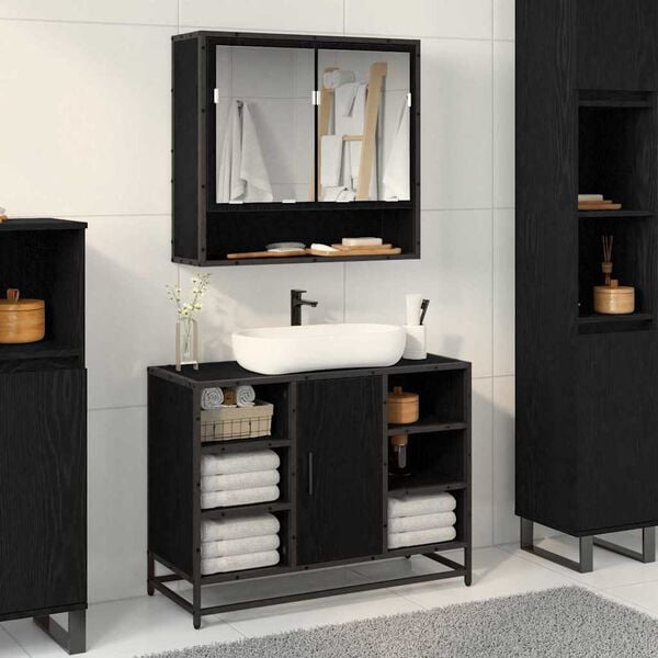 vidaXL Bathroom Cabinet with Shelf Black Oak 31.50 x 12.99 x 23.62 in