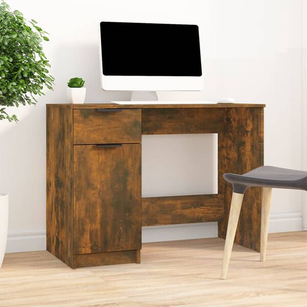 vidaXL Desk Smoked oak Engineered wood 39.4 x 19.7 in Storage Desk