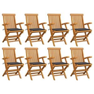 vidaXL Garden Chair Set of 8 Natural wood, Anthracite cushions