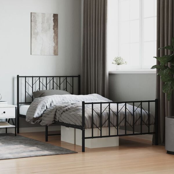 vidaXL Bed Frame Black Powder-Coated Steel Single Bed Frame