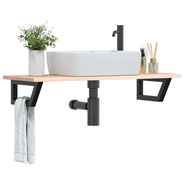 vidaXL Basin Shelf Wall Mounted Steel and Solid Wood Oak