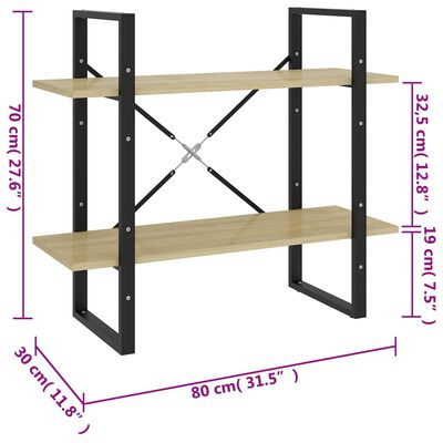 vidaXL 2-Tier Book Cabinet Sonoma Oak 31.5"x11.8"x27.6" Engineered Wood