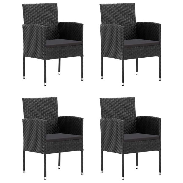 vidaXL 5 Piece Patio Dining Set with Cushions Poly Rattan Black