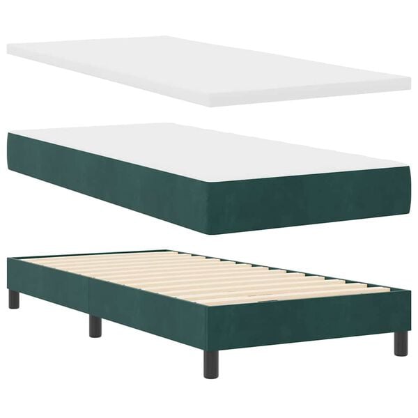 vidaXL Box Spring Bed with Mattress Dark green 35.43 x 78.74 in Velvet
