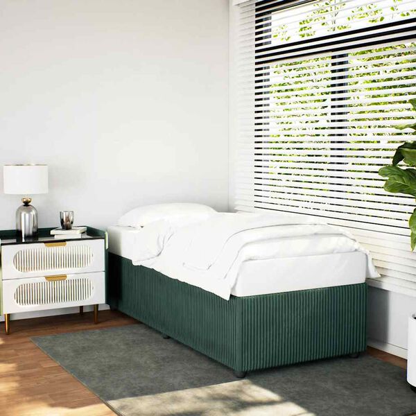 vidaXL Bed Frame Dark Green Velvet, Plywood, Engineered Wood Twin