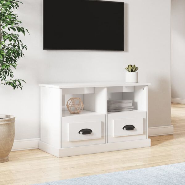 vidaXL TV Cabinet High gloss white Engineered wood Medium Storage