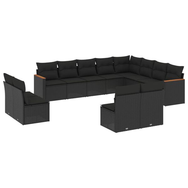 vidaXL Garden Sofa Set Black PE rattan Large Modular Garden Sofa Set