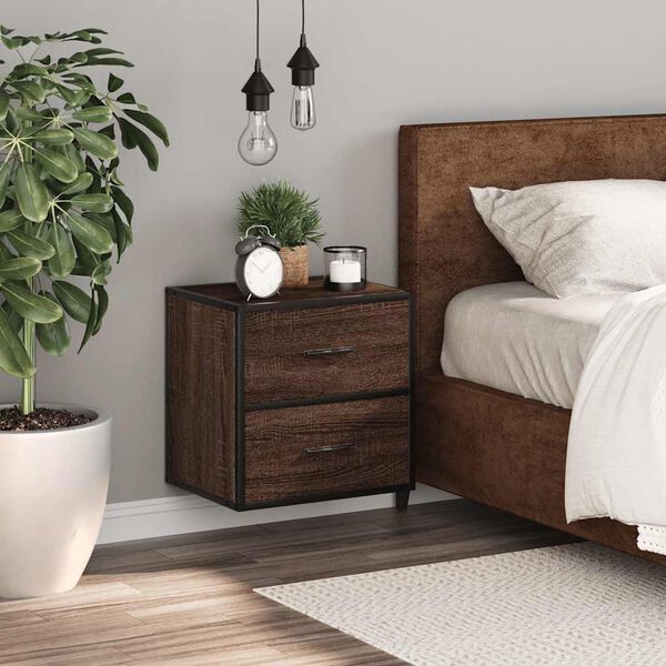 vidaXL Wall-mounted Bedside Cabinet Brown Oak Engineered wood, Metal