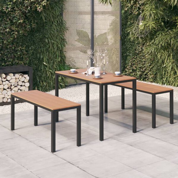 vidaXL Garden Dining Set Brown and Black Steel and Wood Plastic Composites