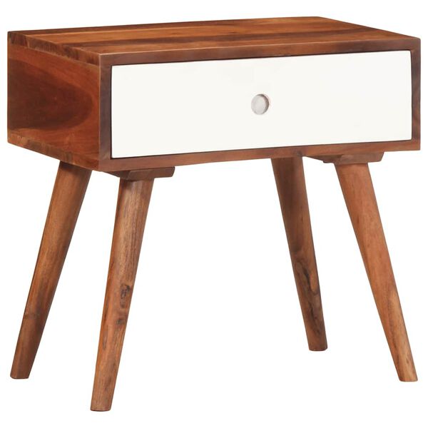 vidaXL Side Table Brown and White Solid Acacia Wood Small Side Table