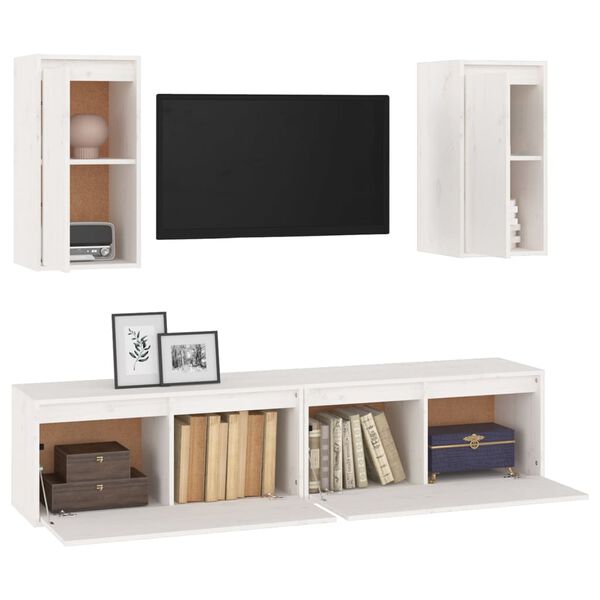 vidaXL TV Cabinet Set of 4 White Solid Pine Wood 4 pieces