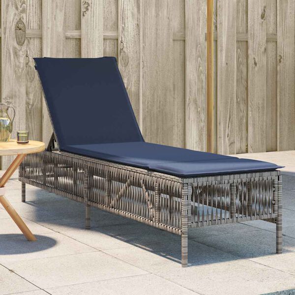vidaXL Patio Sun Lounger Grey PE rattan Large Multi-Position Backrest