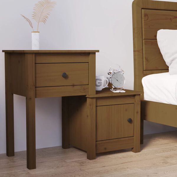vidaXL Bedside Cabinet Honey brown Solid Pine Wood Medium