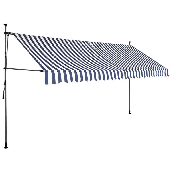vidaXL Retractable Awning Blue and white Polyester with PU coating, Steel