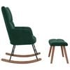 vidaXL Rocking Chair With Stool Dark green Velvet, solid rubber wood, steel