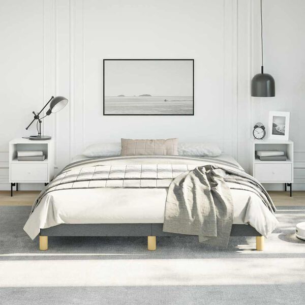vidaXL Bed Frame Dark Grey Fabric, plywood, engineered wood Queen