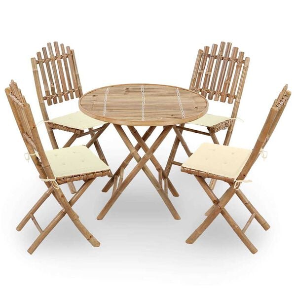 vidaXL Outdoor Dining Set Natural Bamboo, Cream Bamboo, 100% Polyester