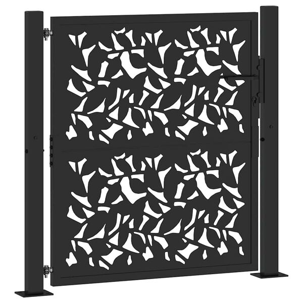 vidaXL Garden Gate Black 39.4x39.4" Steel Leaf Design