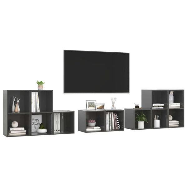 vidaXL TV Cabinet Set High Gloss Gray Engineered Wood Gray TV Cabinets