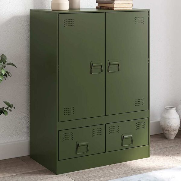 vidaXL Highboard Olive Green Cold-Rolled Steel 26.4x15.4x37.4 in