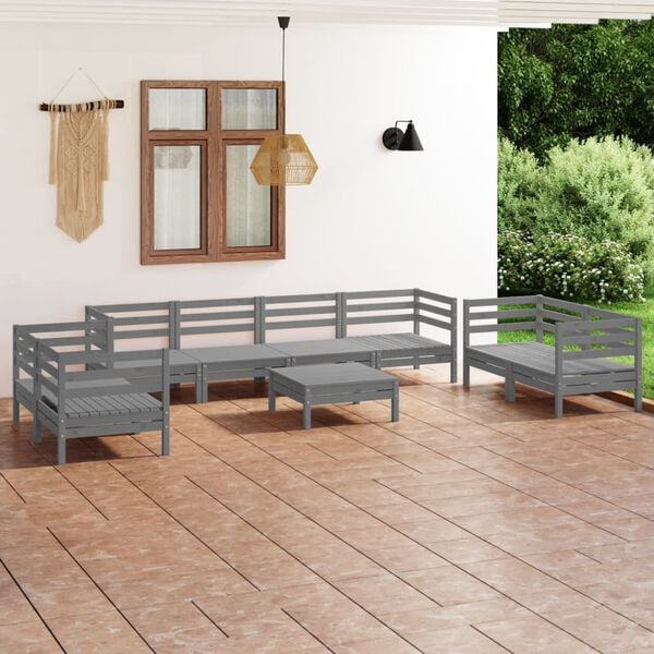 vidaXL Garden Lounge Set Gray Solid pinewood 9 Piece Modular