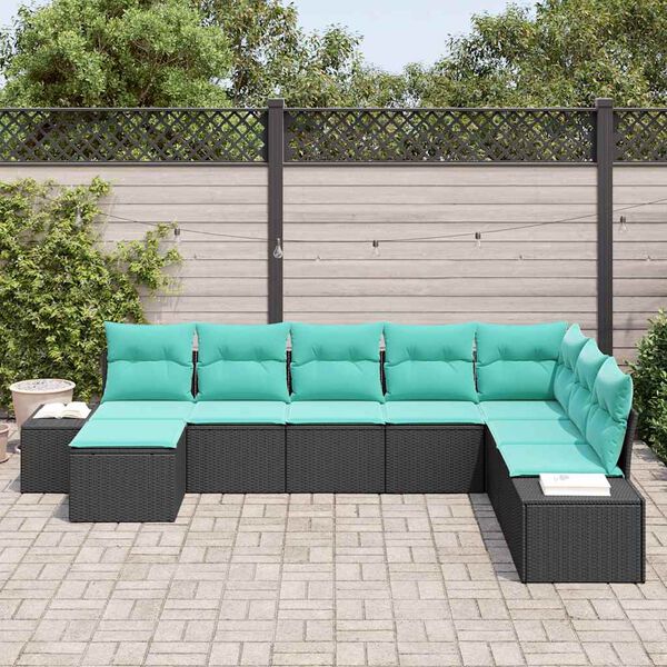 vidaXL Garden Sofa Set 8 pcs Black and Turquoise Poly Rattan