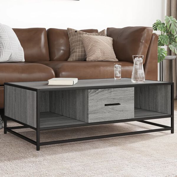 vidaXL Coffee Table Grey Sonoma Engineered Wood, Metal