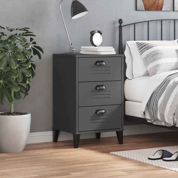 vidaXL Bedside Table Anthracite Grey Engineered Wood, Plastic Medium
