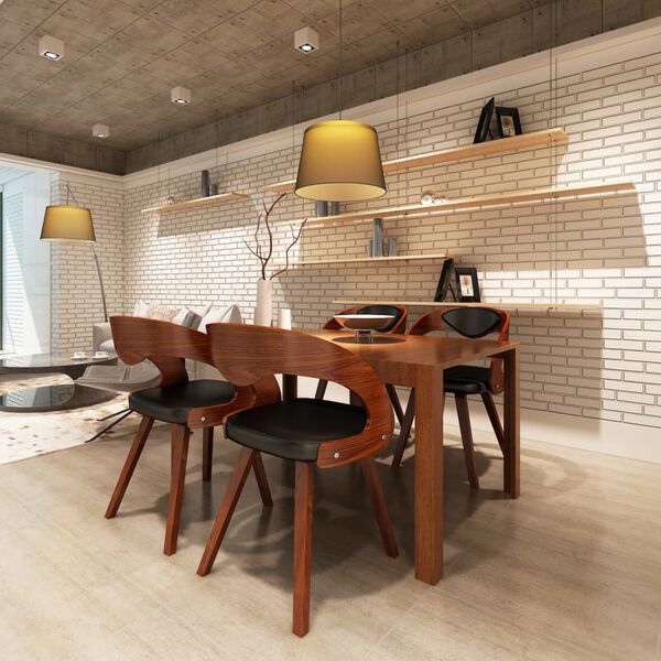vidaXL Dining Chair Set of 4 Brown Plywood, Leather mix Medium