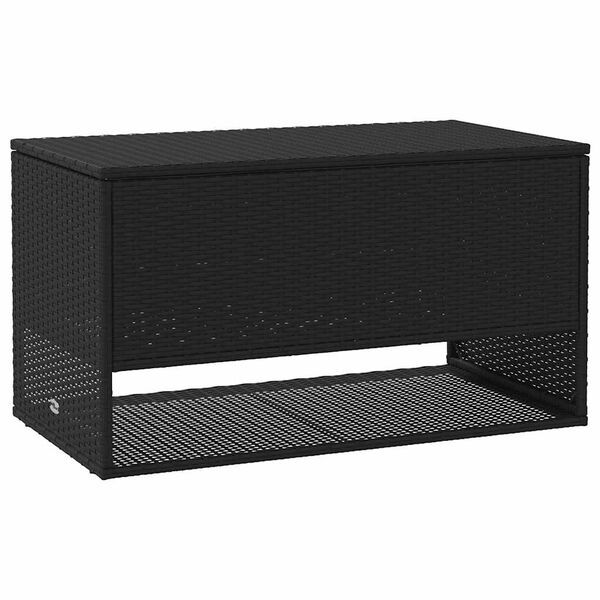 vidaXL Cushion Box Black PE Rattan, Powder-Coated Steel, Polyester