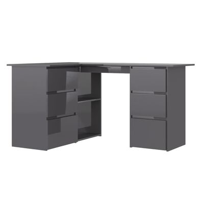 vidaXL Corner Desk High Gloss Gray 57.1"x39.4"x29.9" Chipboard