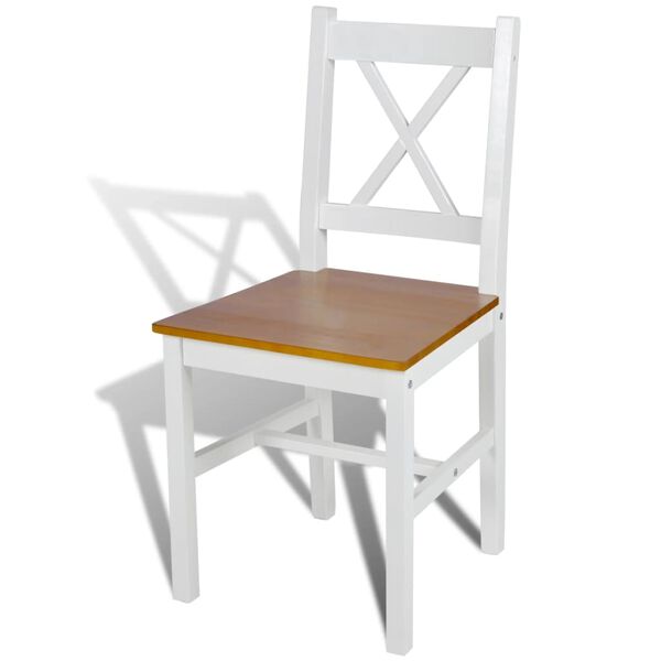 vidaXL Dining Chair Set of 6 White and natural wood Pine wood Standard
