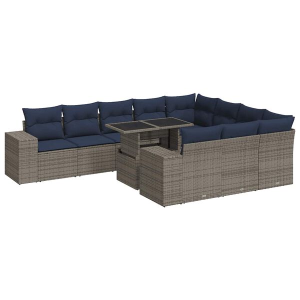 vidaXL 15 Piece Patio Sofa Set with Cushions Gray Poly Rattan Acacia