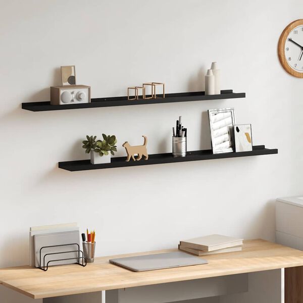 vidaXL Wall Shelf Set of 2 Black MDF 39.4x3.5x1.2 in Wall mounting