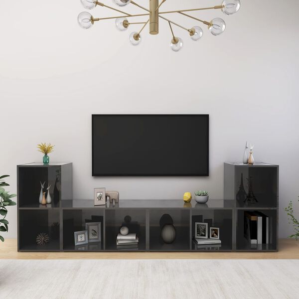vidaXL TV Cabinet Set of 4 High gloss grey Engineered wood Standard
