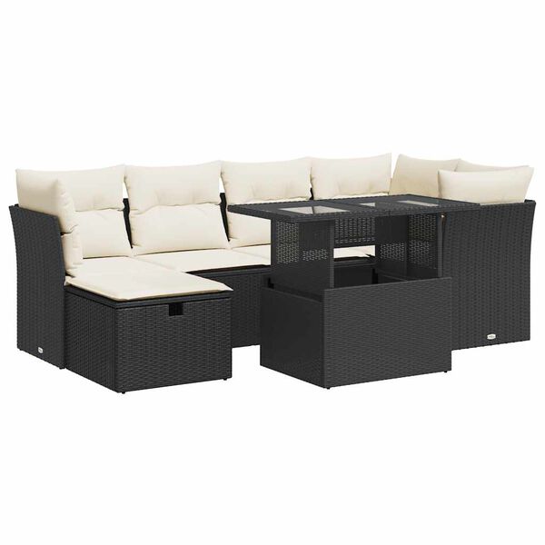 vidaXL Garden Sofa Set Black PE Rattan Large UV-resistant materials