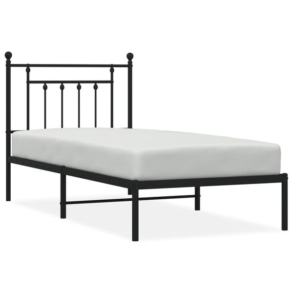 vidaXL Bed Frame Black Powder-Coated Steel 31.5 x 79 in Bed Frame