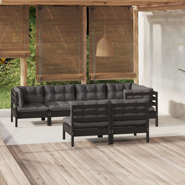 vidaXL Garden Lounge Set Black, Anthracite Solid pine wood, 100% polyester