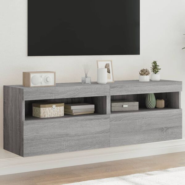 vidaXL TV Wall Cabinet Set of 2 Grey Sonoma Engineered wood Medium