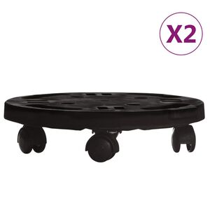vidaXL Plant Trolley Set of 2 Black Polypropylene Diameter 11.8 in