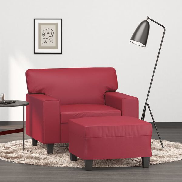 vidaXL Sofa Chair With Footstool Wine Red