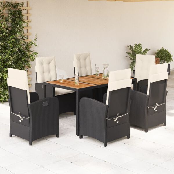 vidaXL Garden Dining Set Black and Cream White PE Rattan Adjustable Feet