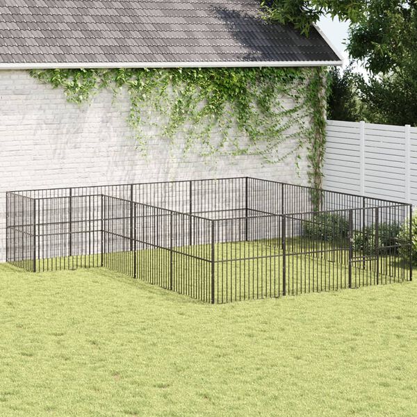 vidaXL Dog Playpen Black Galvanized Steel Large Durable Dog Playpen
