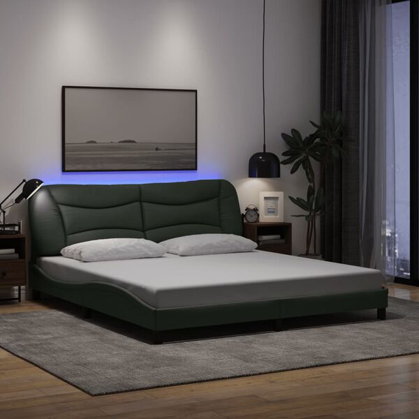 vidaXL Bed Frame with LED without Mattress "Hvar" Dark Gray 72"x83.9"Fabric