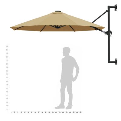 vidaXL Wall-Mounted Parasol with Metal Pole 118.1" Taupe
