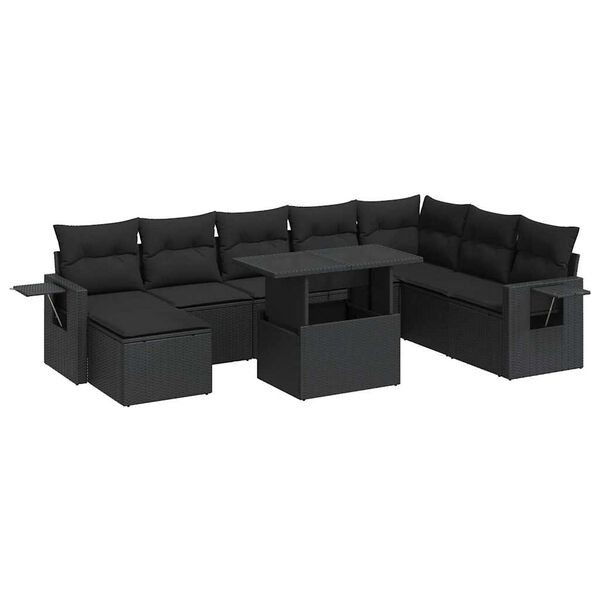 vidaXL Garden Sofa Set Black PE Rattan Large Adjustable Feet