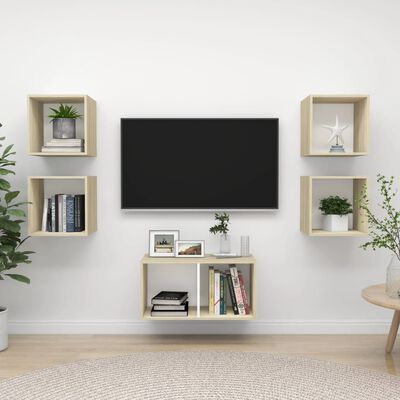 vidaXL 5 Piece TV Stand Set White and Sonoma Oak Engineered Wood