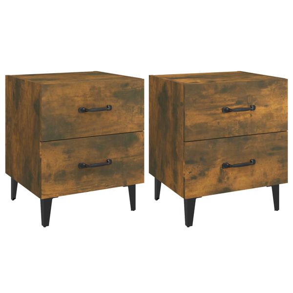 vidaXL Bedside Cabinet Set of 2 Smoked oak Engineered wood, metal Medium