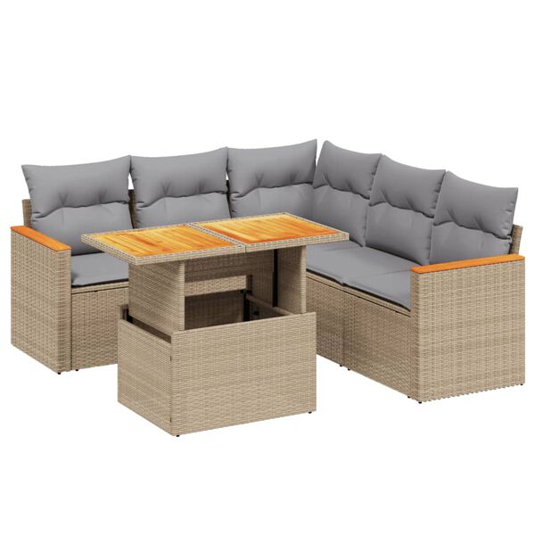 vidaXL Garden Sofa Set Beige PE Rattan Large Adjustable Feet